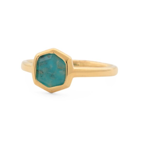 KENDRA SCOTT Gold/Turquoise Made In India Sterling Silver Davis Stone Band Ring - Picture 1 of 2